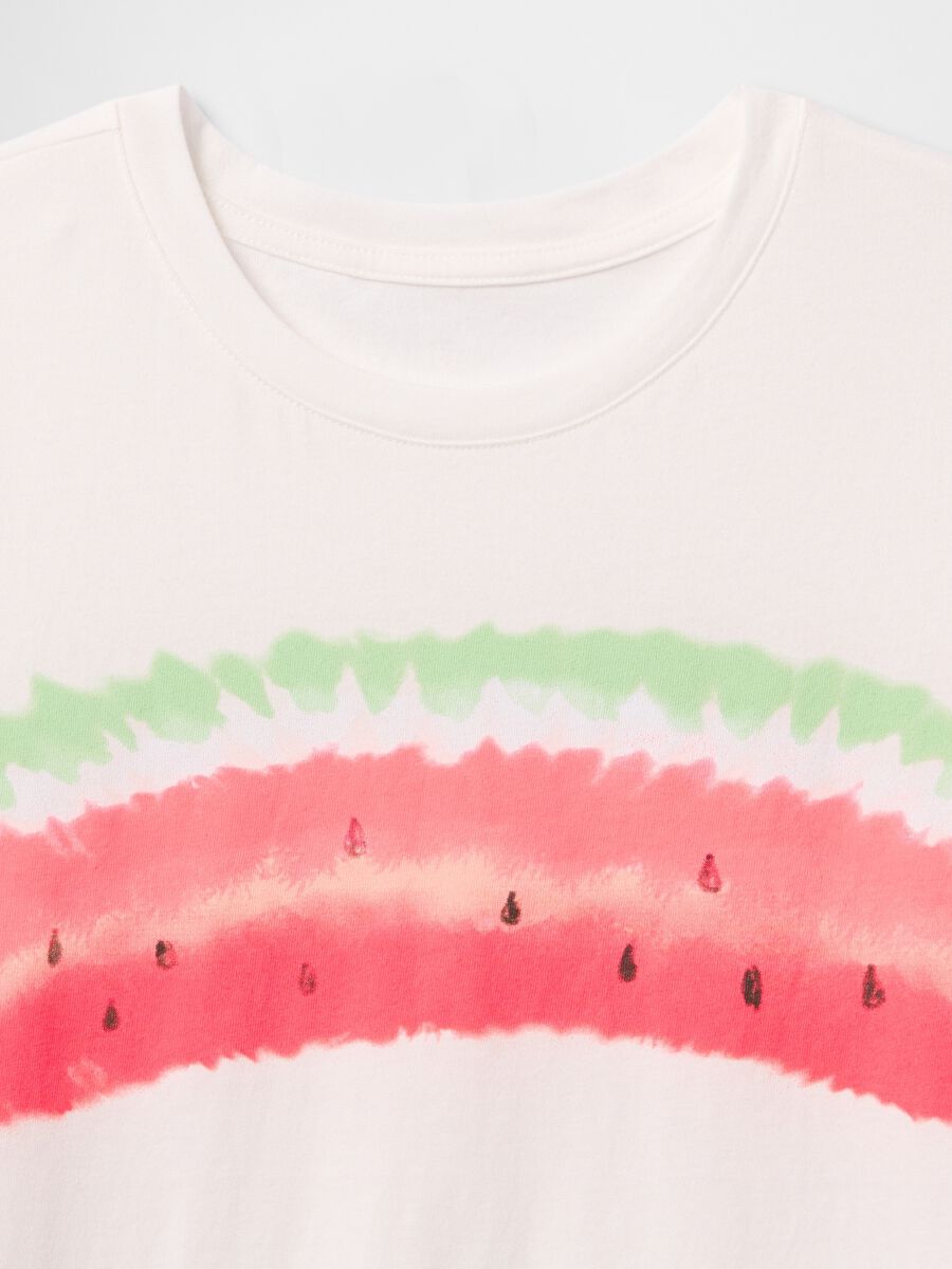 T-shirt bianca con stampa anguria Bambina_3
