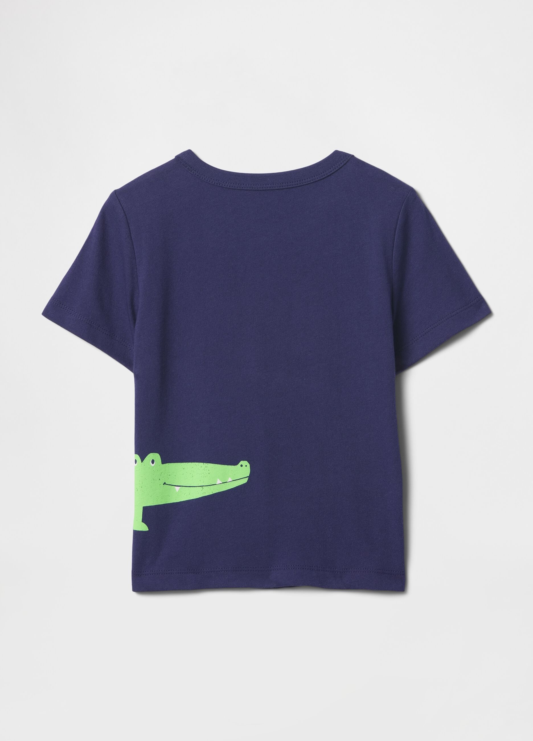 T-shirt blu con stampa di coccodrillo_1