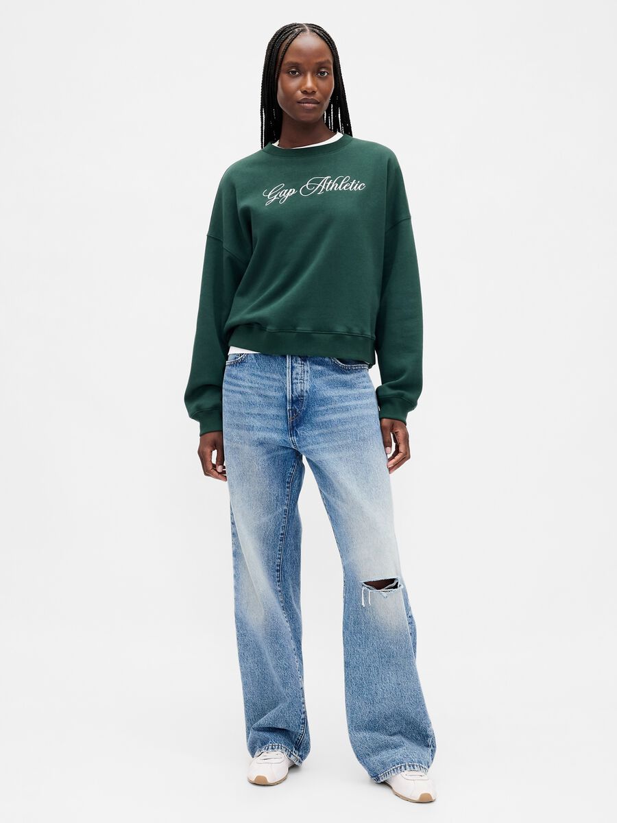 Felpa verde donna con scritta Woman_2