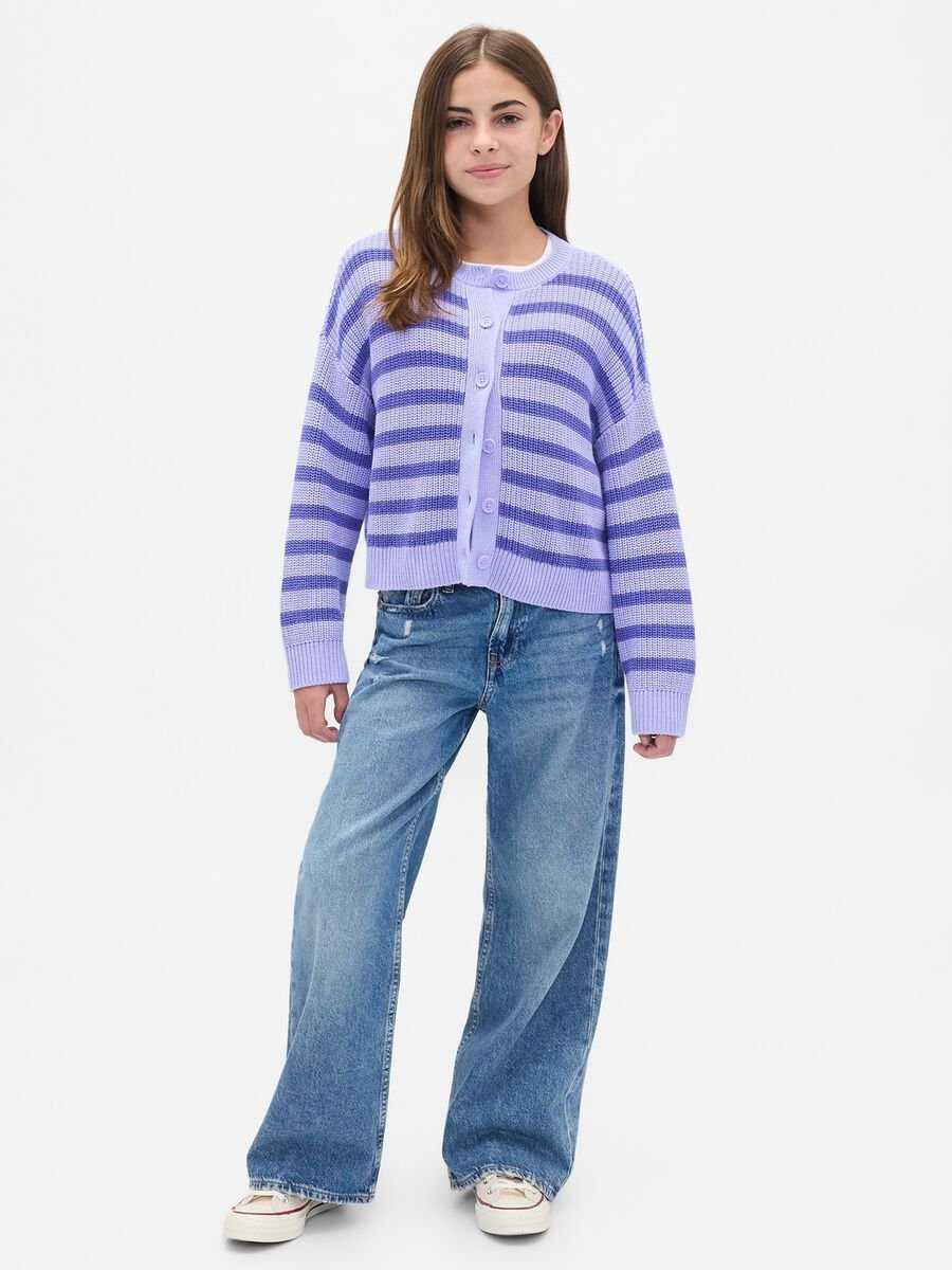 Cardigan viola a righe in cotone Bambina_2
