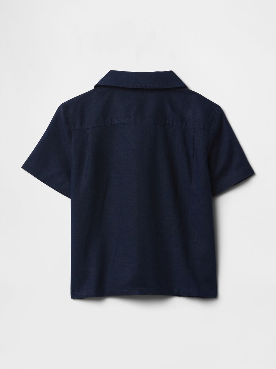 Camicia a maniche corte blu navy con ricami floreali Baby Boy_2
