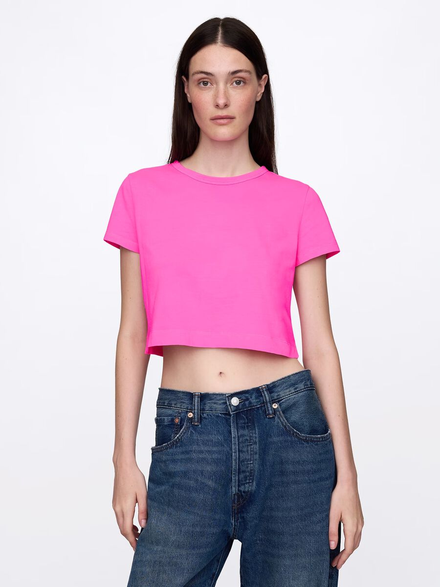 Pink Cropped T-shirt in Pure Cotton by Gap Woman_0