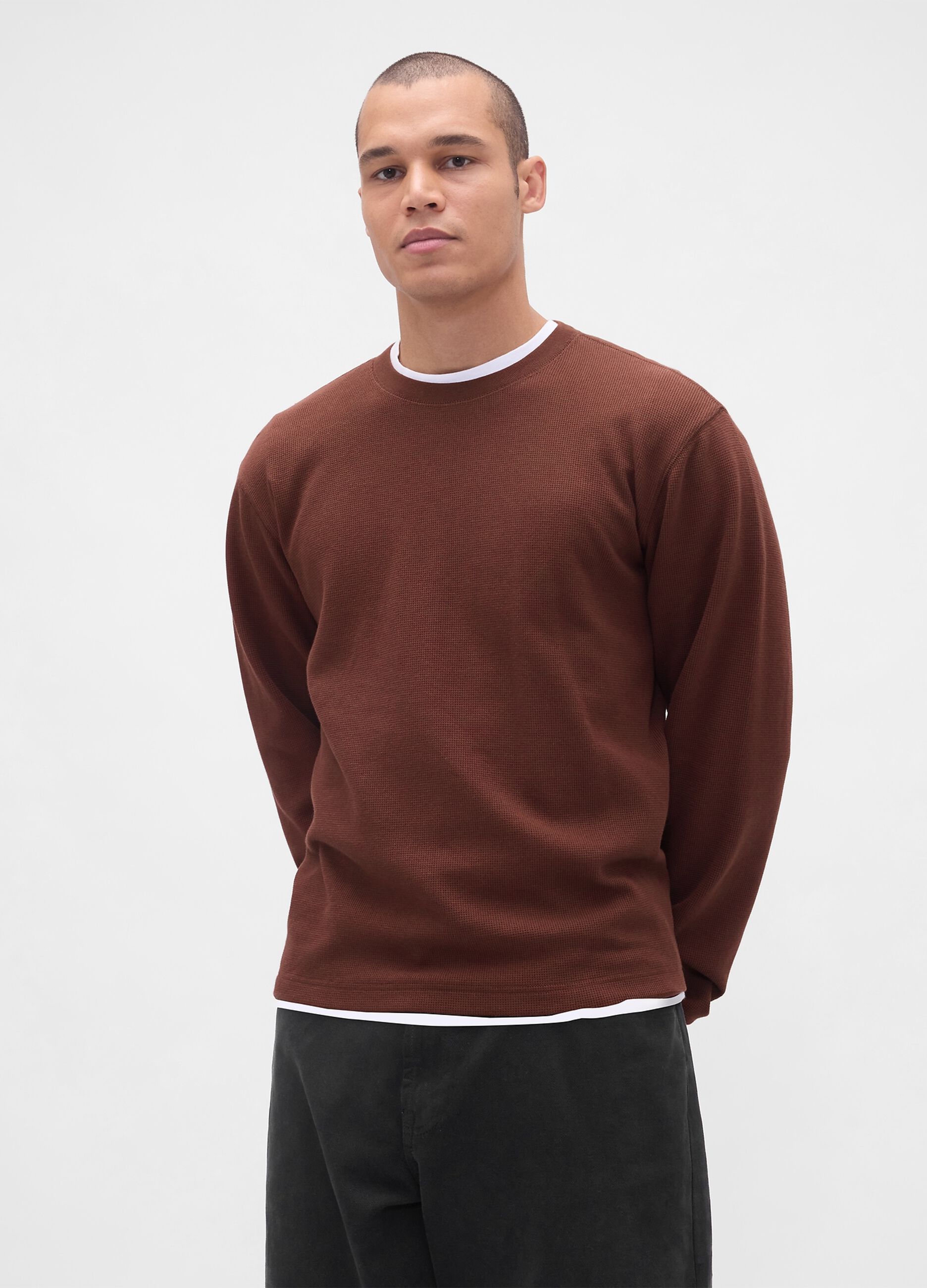 Brown Stretch Long Sleeve Top