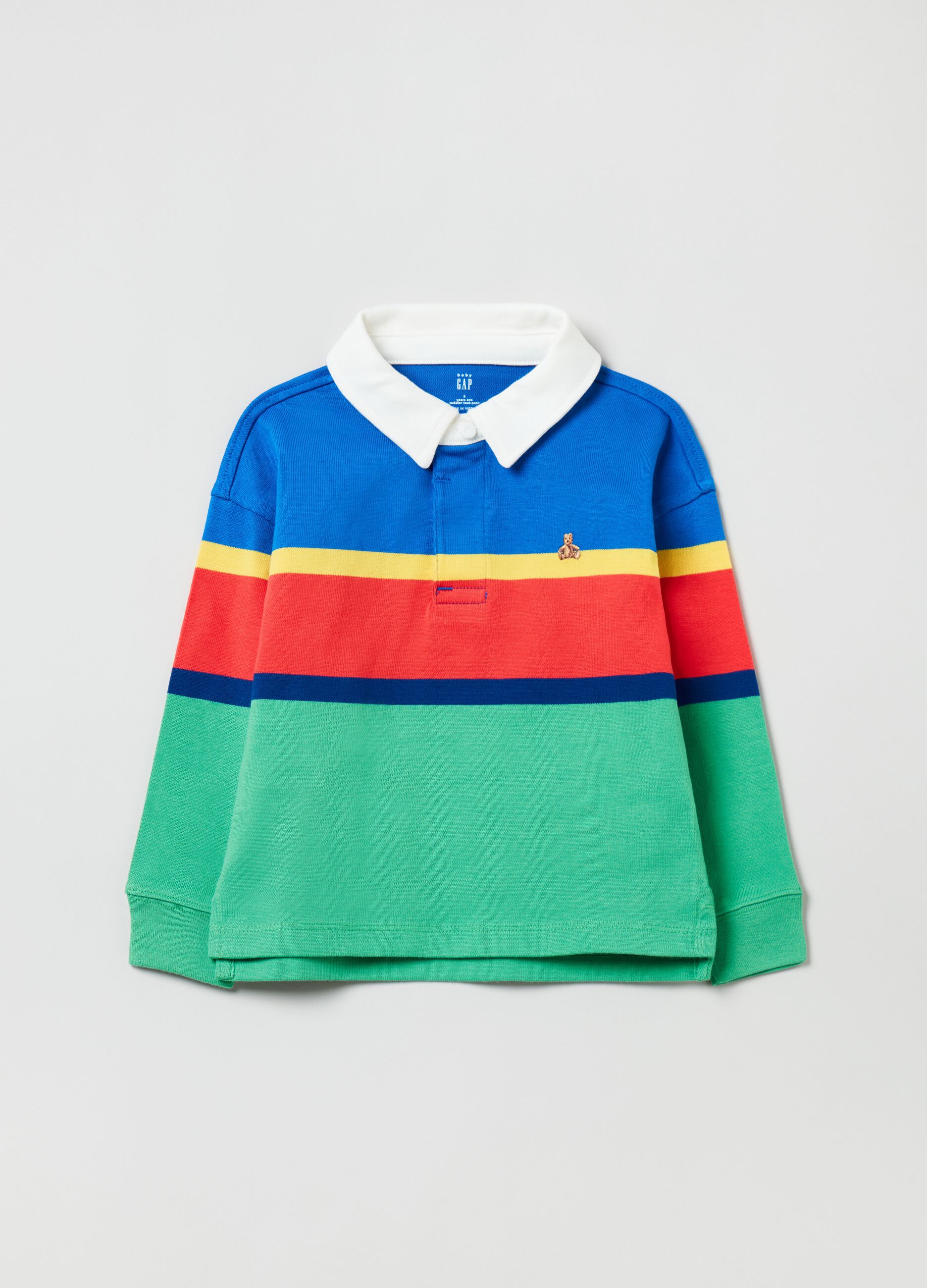 Colourblock polo shirt with teddy bear embroidery