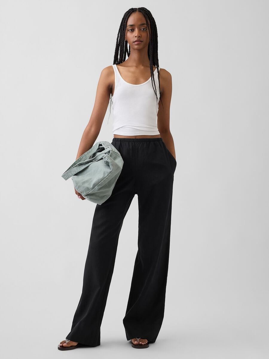 Pantaloni in misto lino a gamba ampia Donna_0