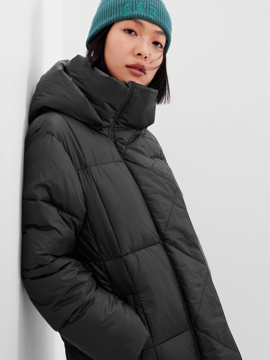 Long quilted down jacket with hood Woman_2