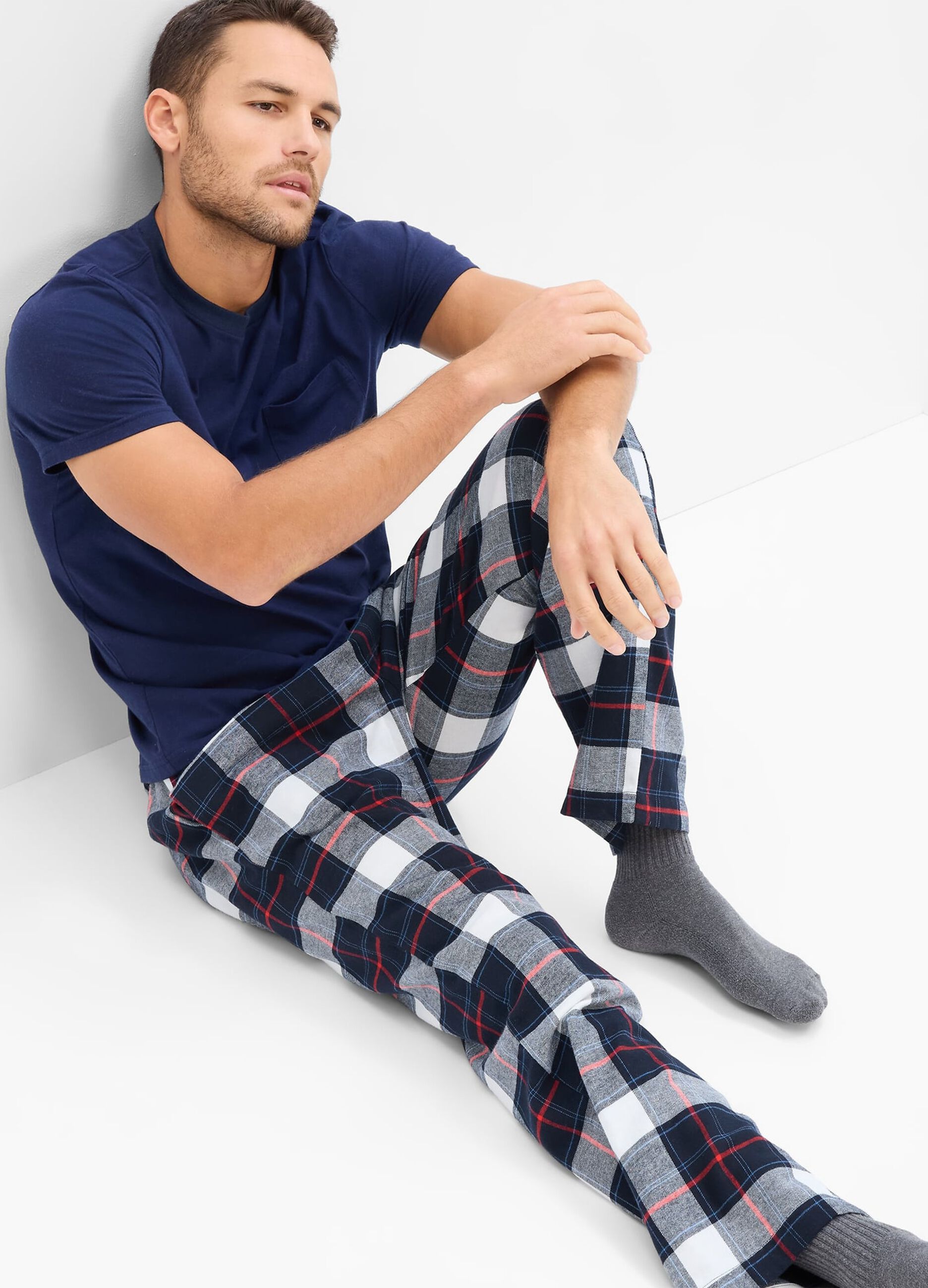 Full-length pyjama bottoms in tartan flannel