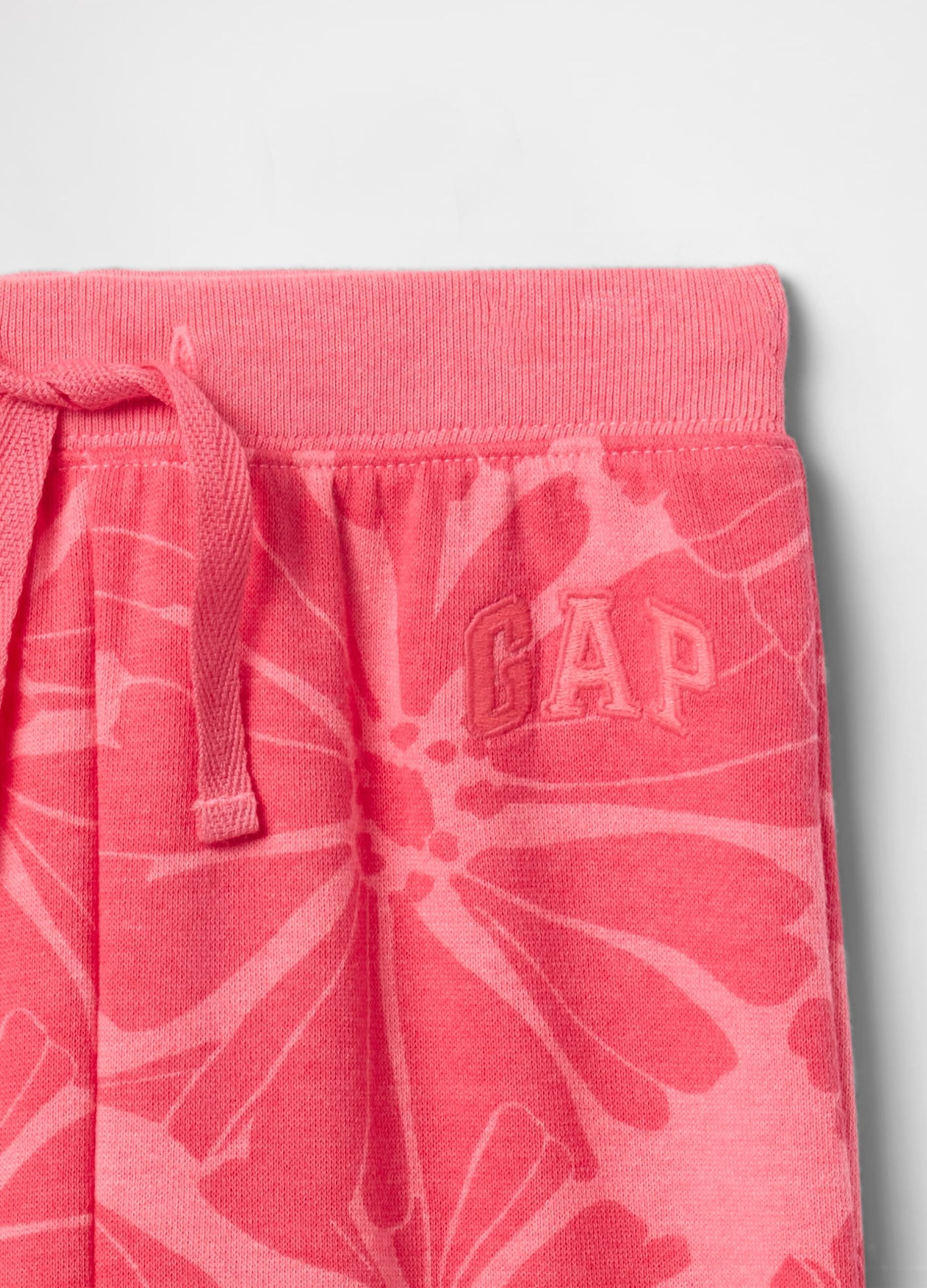 Joggers rosa a gamba larga con stampa fiori e ricamo logo_2
