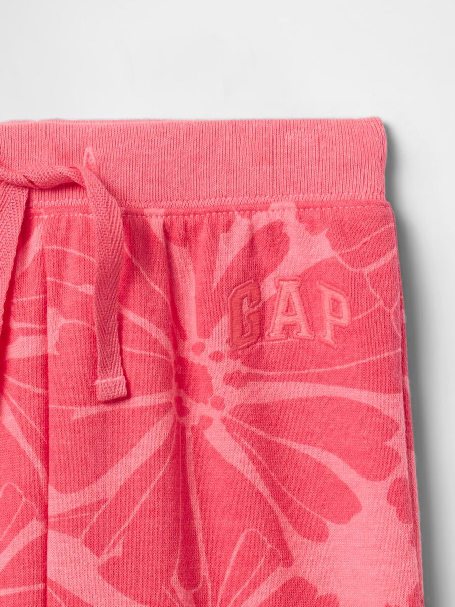 Joggers rosa a gamba larga con stampa fiori e ricamo logo Bimba_2
