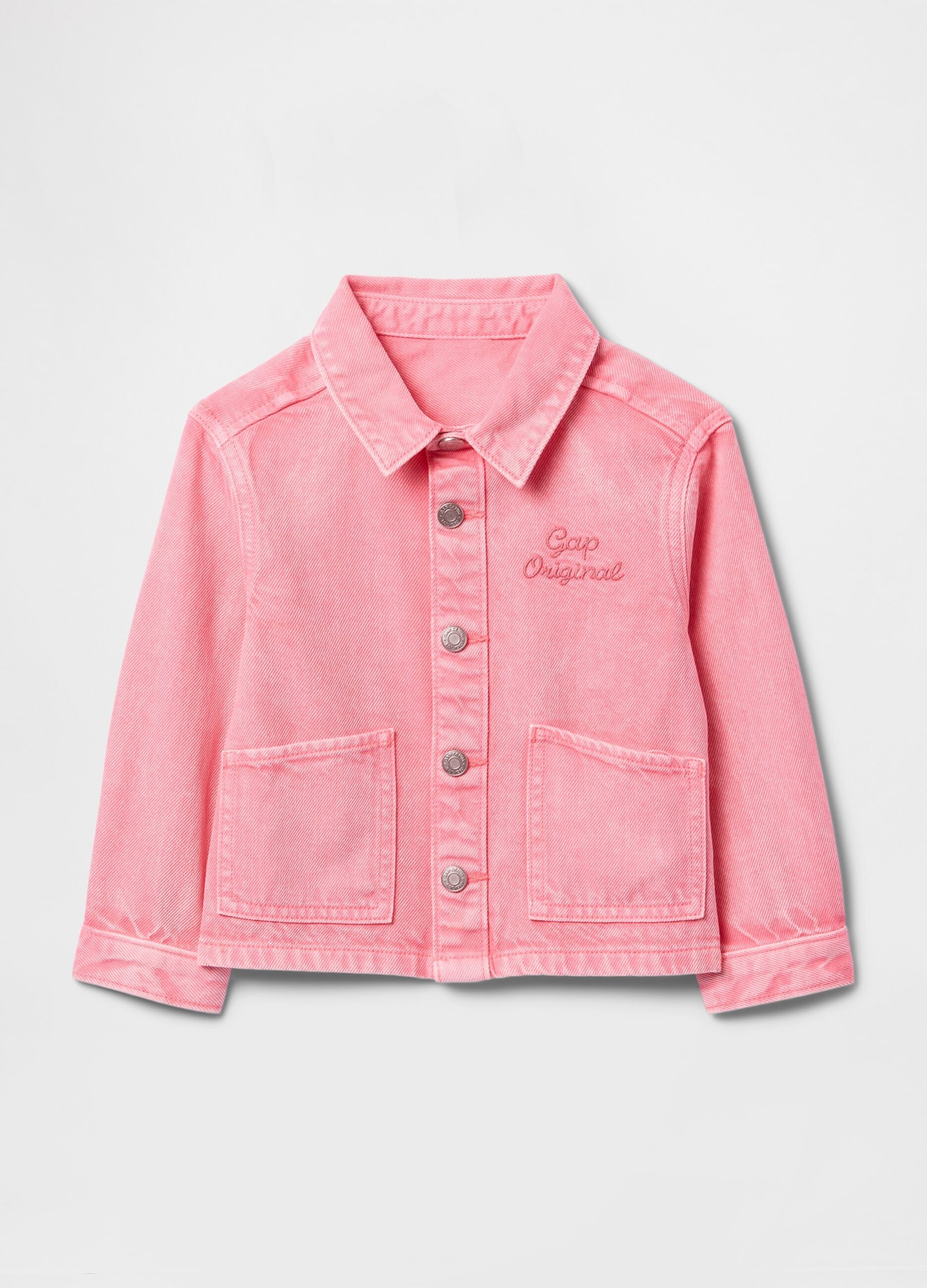 Giacca rosa denim per bambina con logo ricamato_1