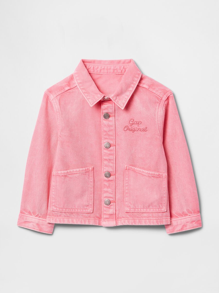 Pink denim jacket for girls with embroidered logo Baby Girl_1