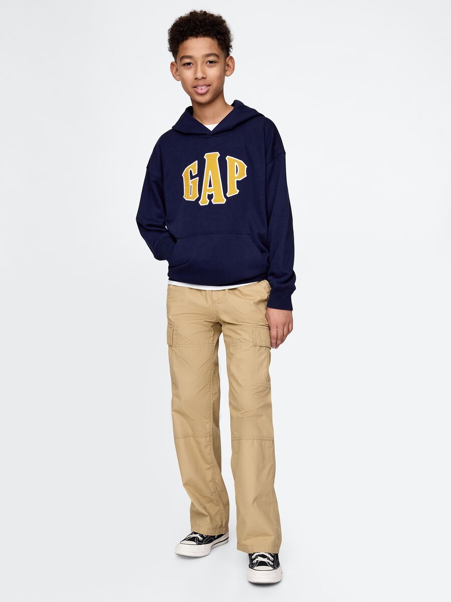 Felpa blu con cappuccio e logo GAP Bambino_1