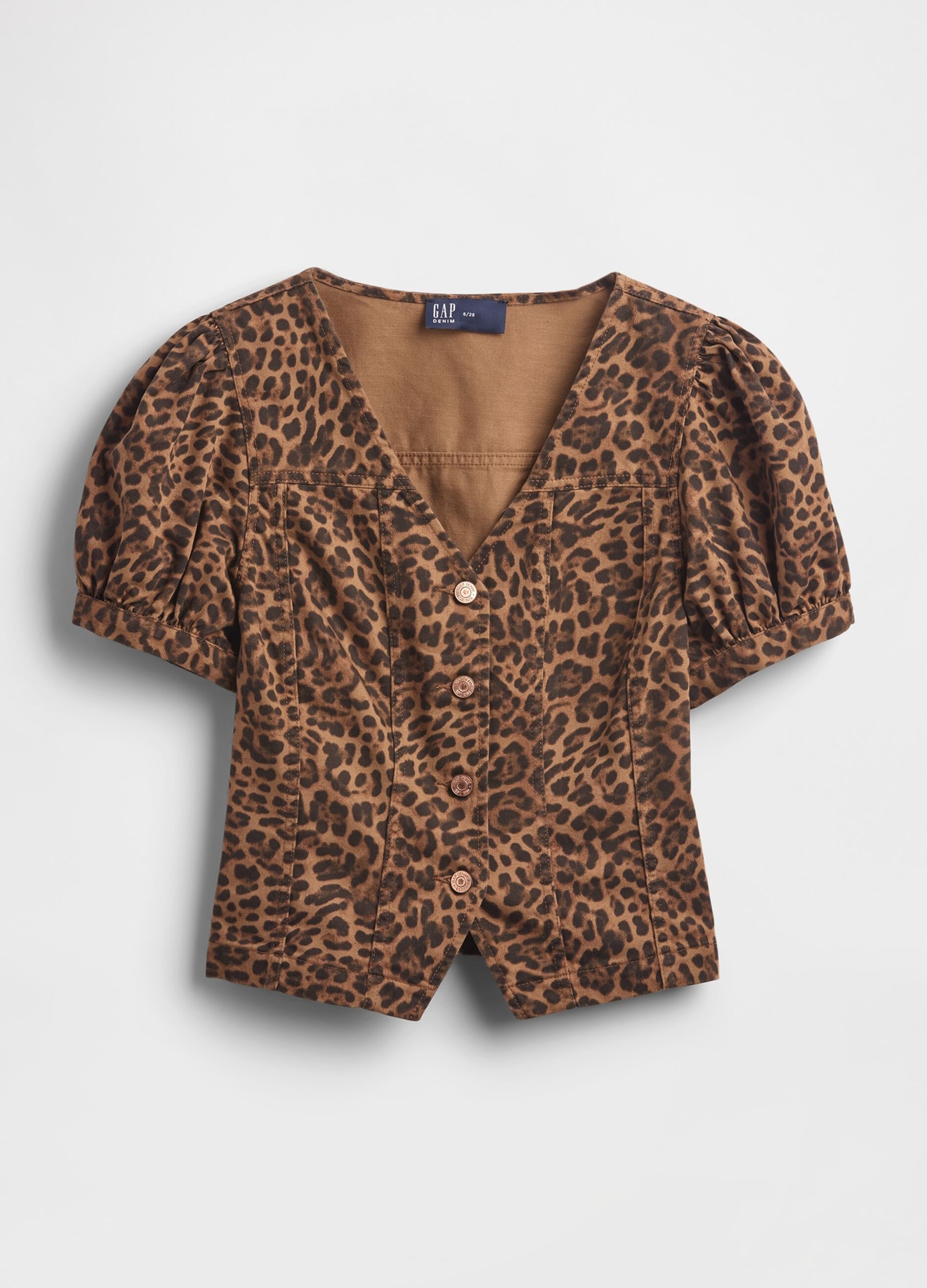 Camicia marrone con stampa leopardata a maniche corte