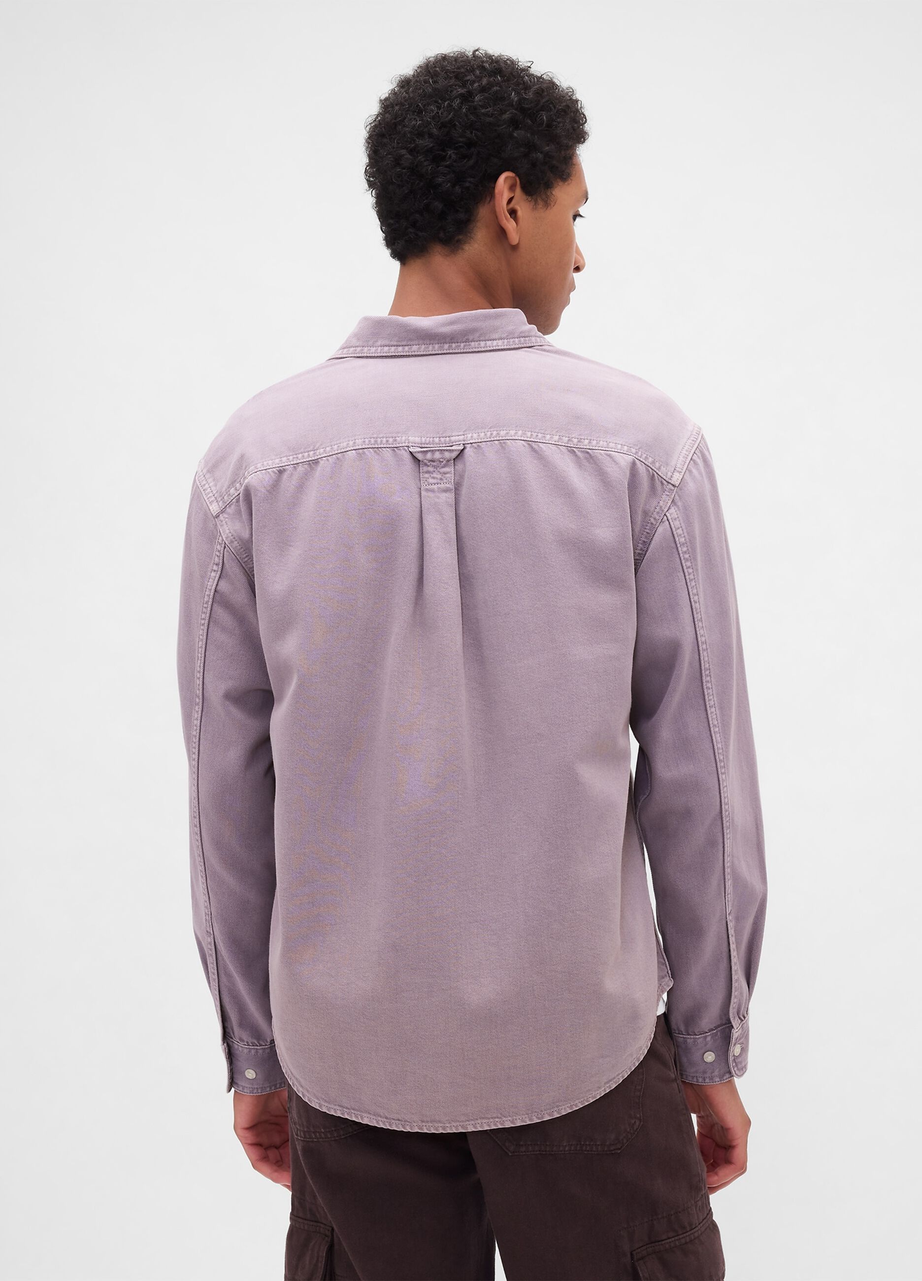 Camicia viola a maniche lunghe in misto cotone e Lyocell_1