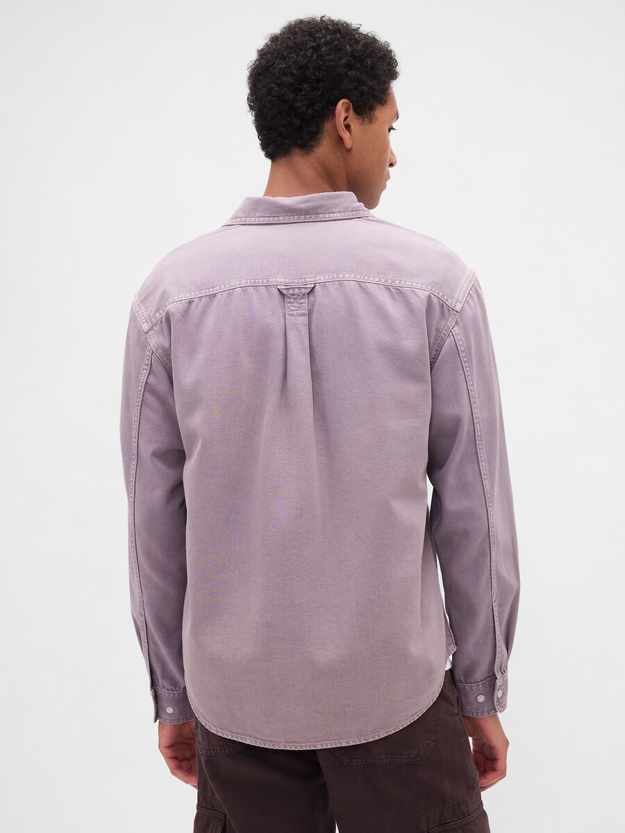 Camicia viola a maniche lunghe in misto cotone e Lyocell Uomo_1