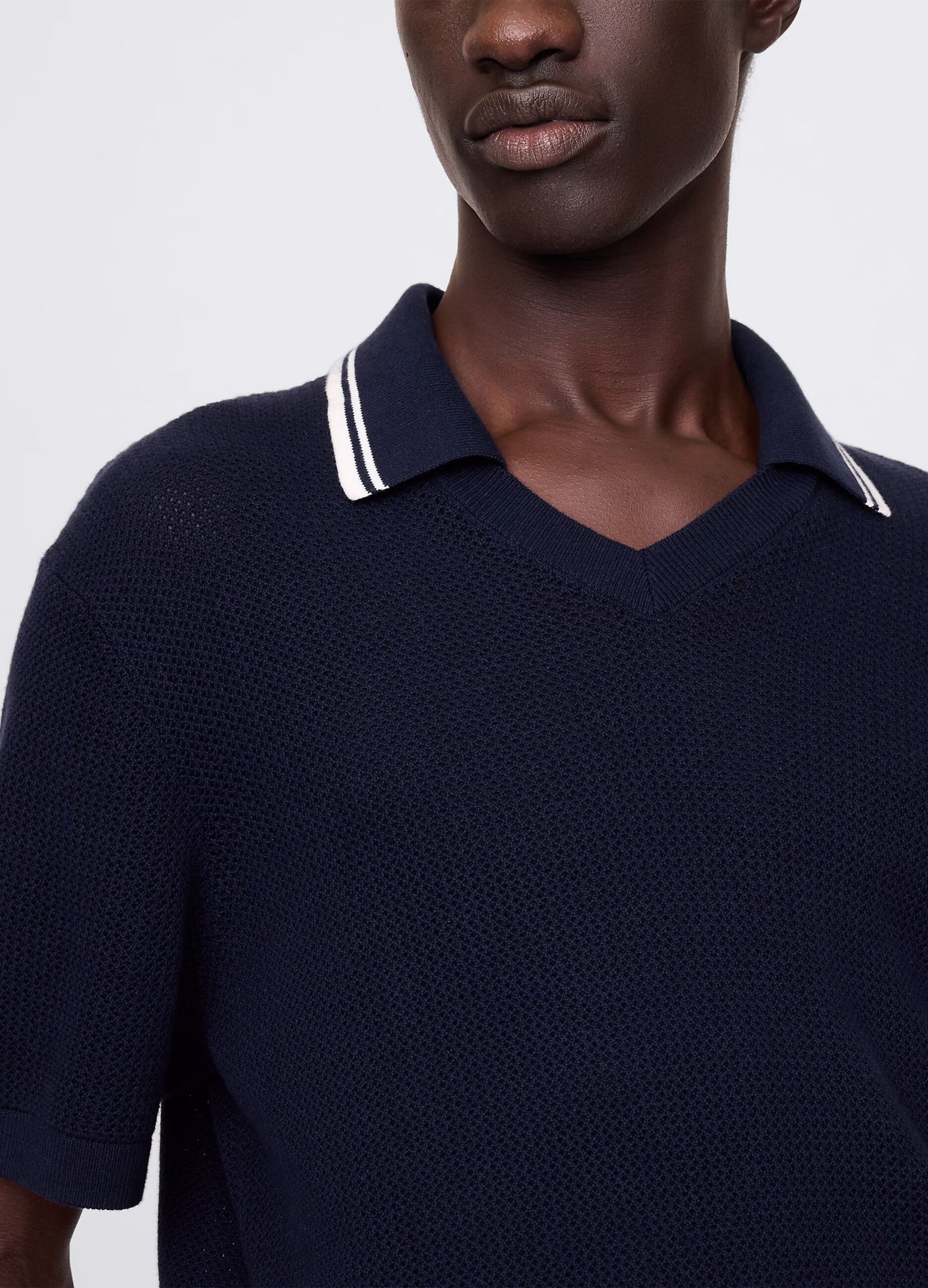 Polo traforata in cotone blu_3