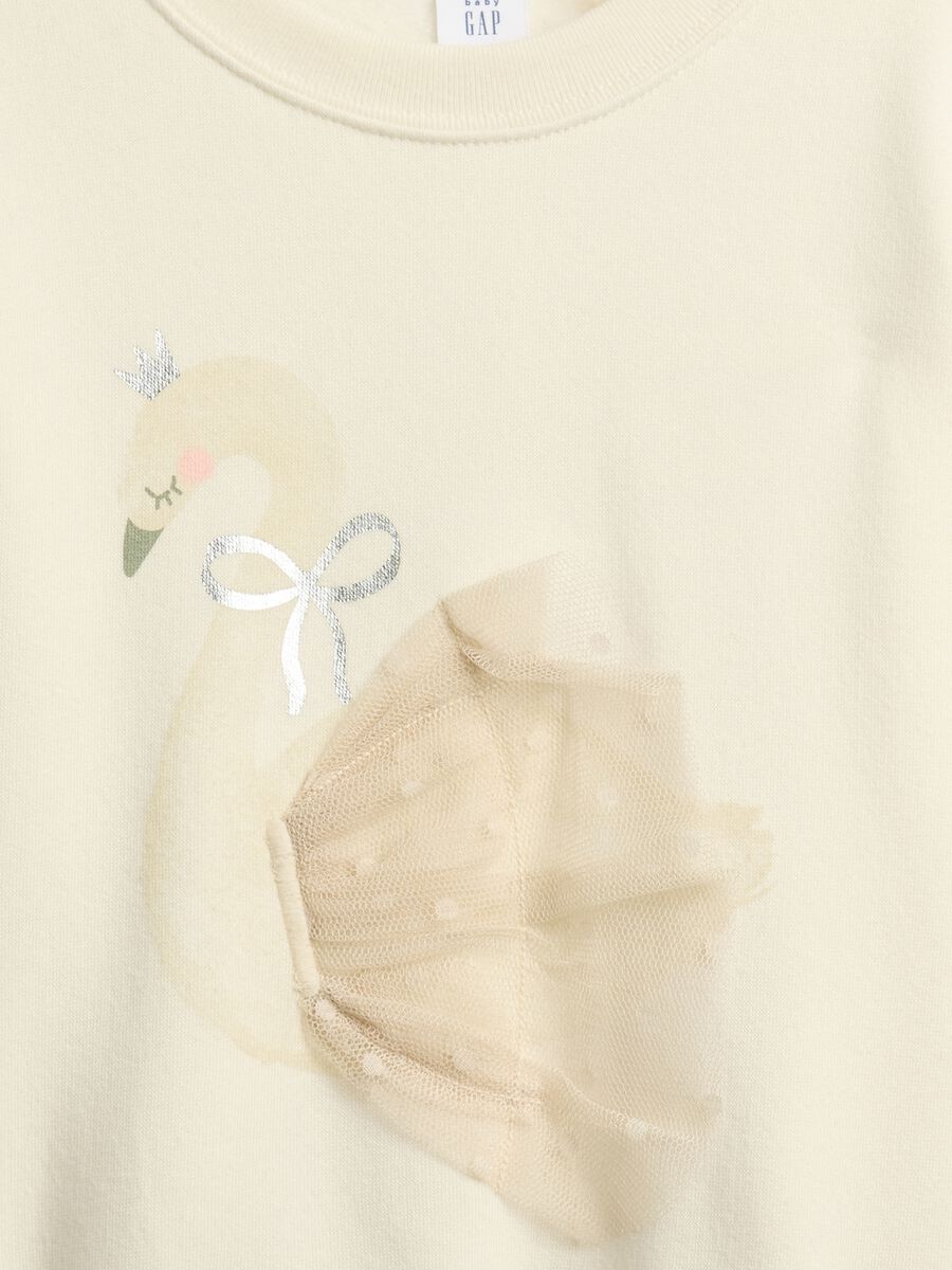 Felpa beige a girocollo con motivo cigno Bambina_2