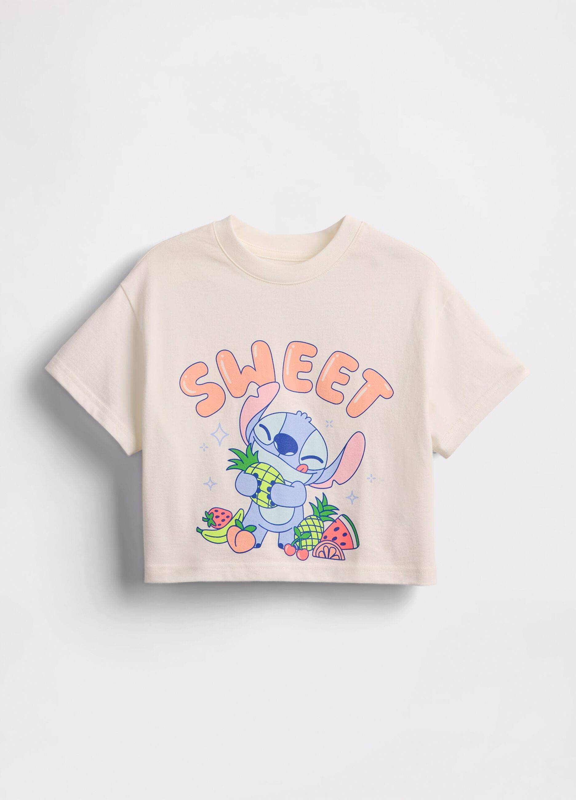 T-shirt bianca boxy fit con stampa Stitch