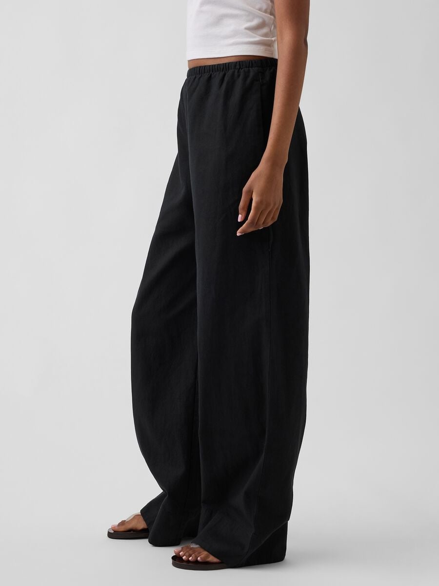 Pantaloni in misto lino a gamba ampia Donna_2