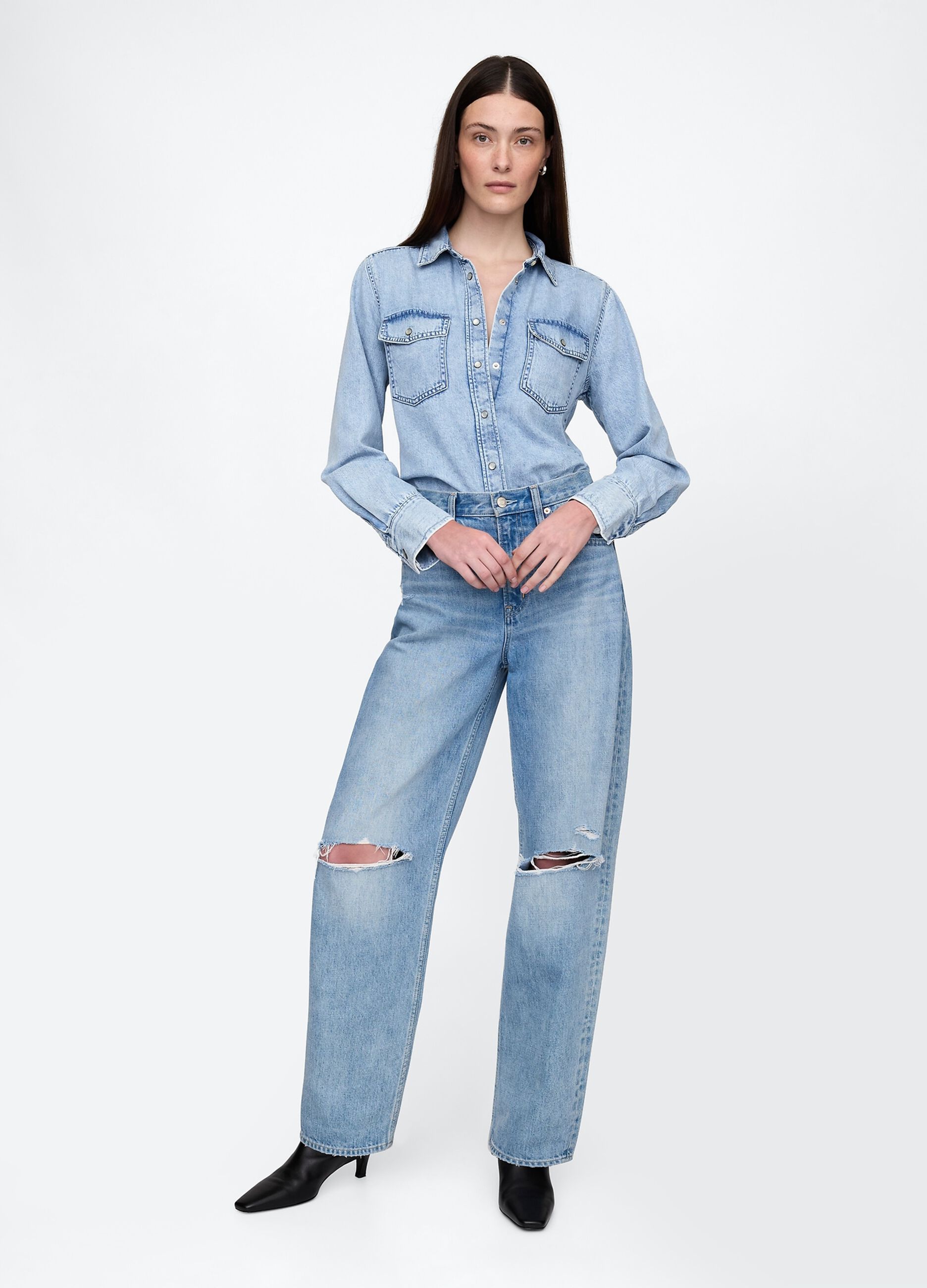 Camicia in denim con bottoni a pressione_2