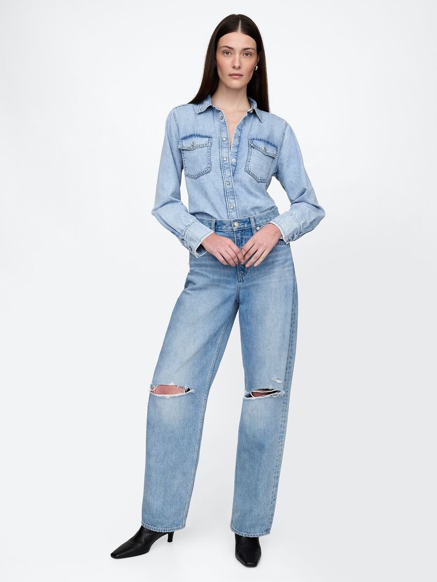 Camicia in denim con bottoni a pressione Donna_2