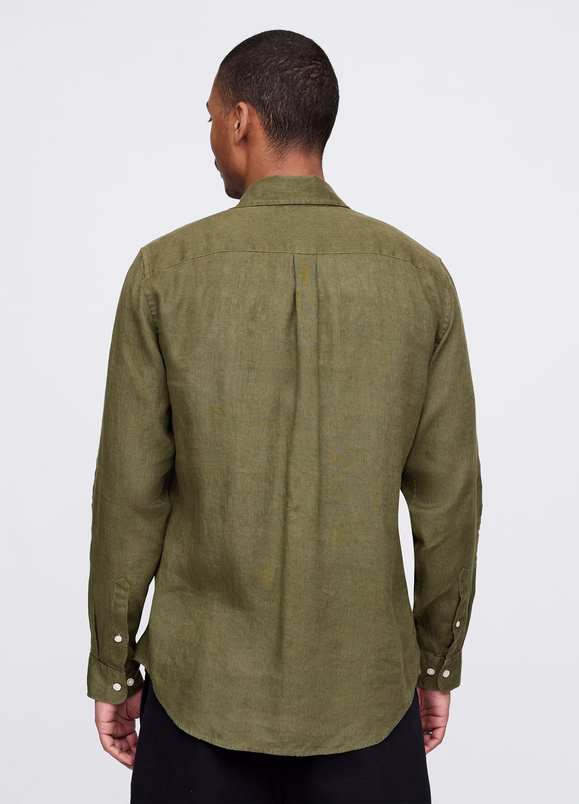 Camicia verde a maniche lunghe in lino_2