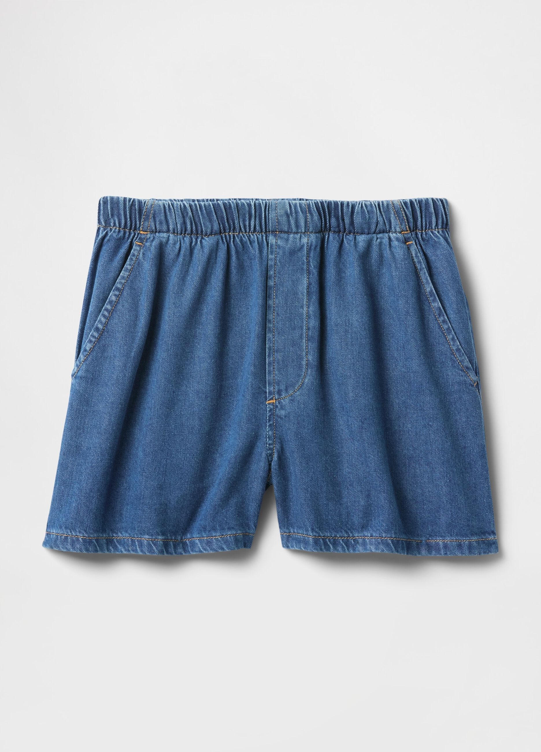 Shorts in denim con elastico in vita_8