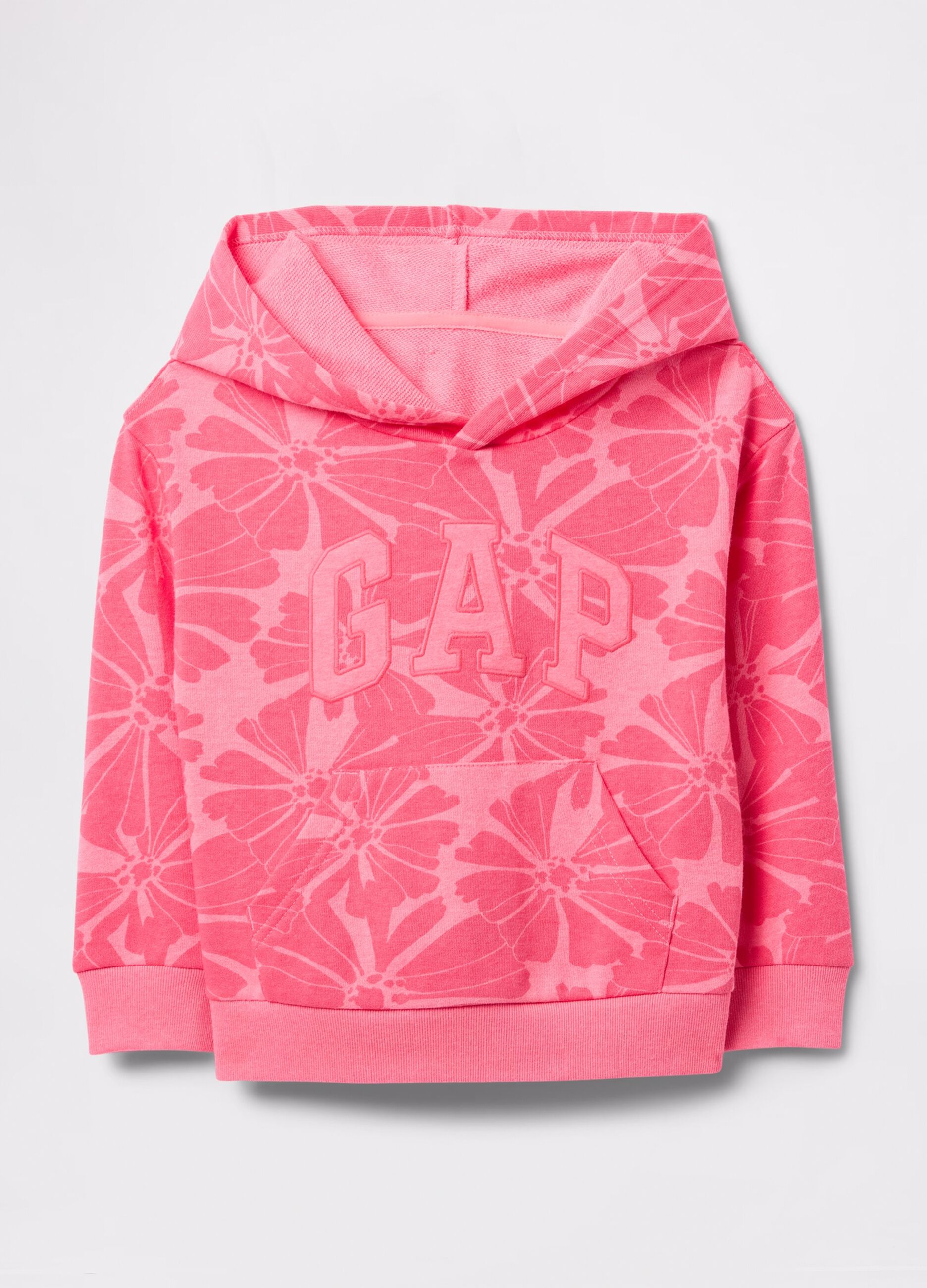 Felpa rosa in French Terry con cappuccio stampa fiori e ricamo logo