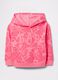 Pink sweatshirt in French terry with hood, flowers print and logo embroidery_0