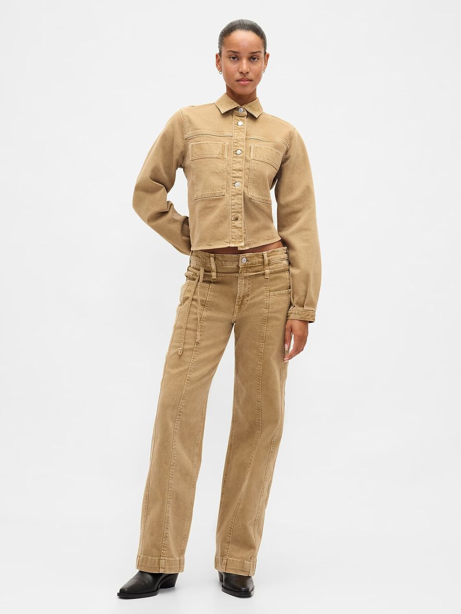 Pantaloni in cotone elasticizzato beige slim fit Donna_0