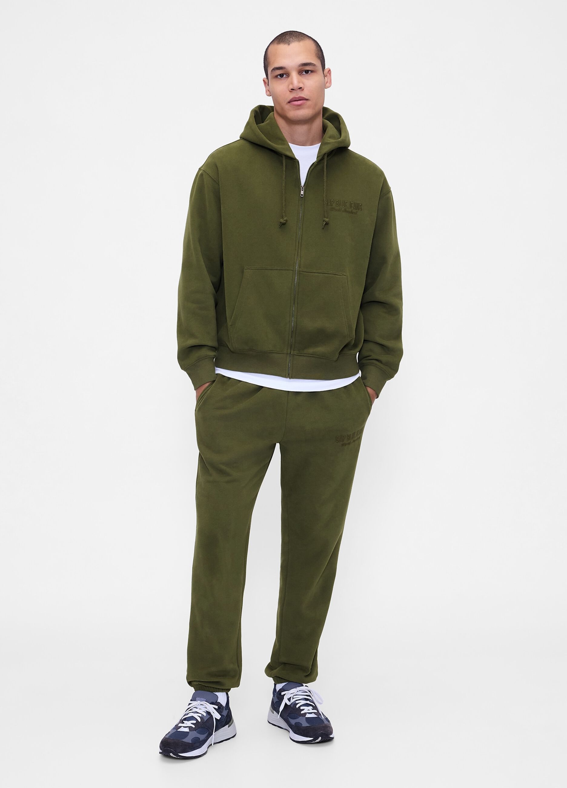 Felpa verde con cappuccio e zip intera_2