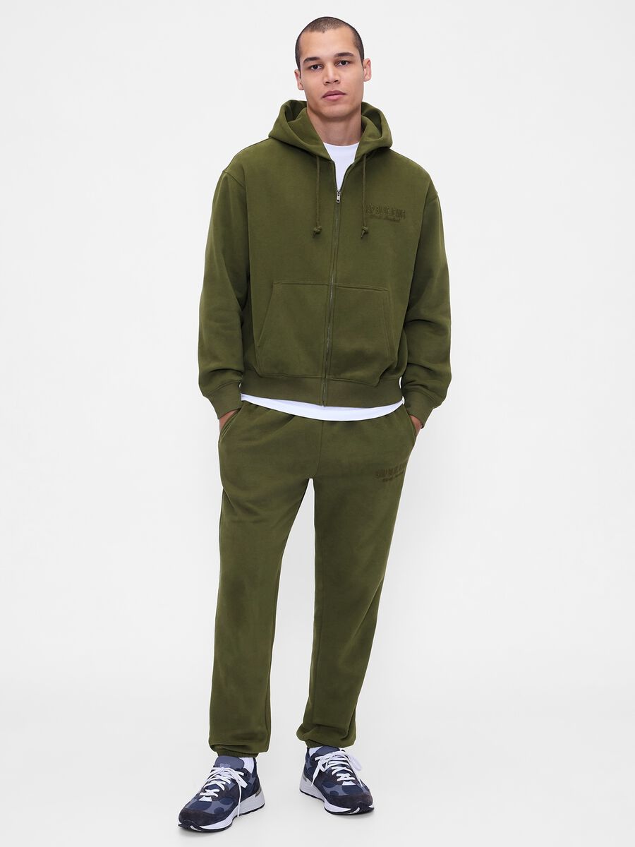 Felpa verde con cappuccio e zip intera Uomo_2