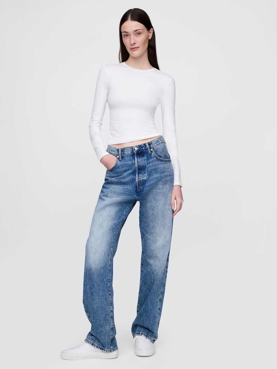 T-shirt bianca a maniche lunghe elasticizzata Donna_1