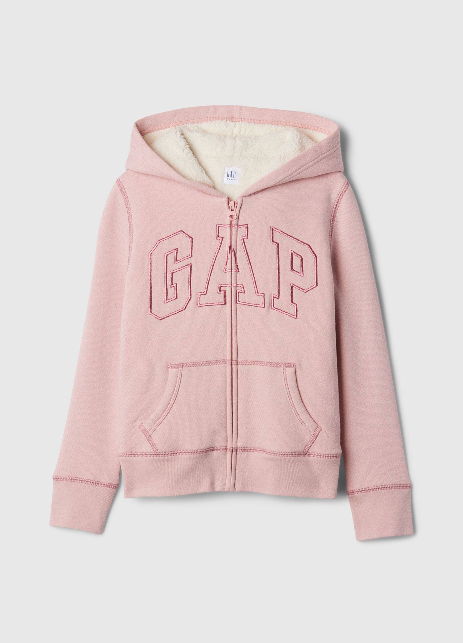 Full-zip sweatshirt and hood with sherpa lining