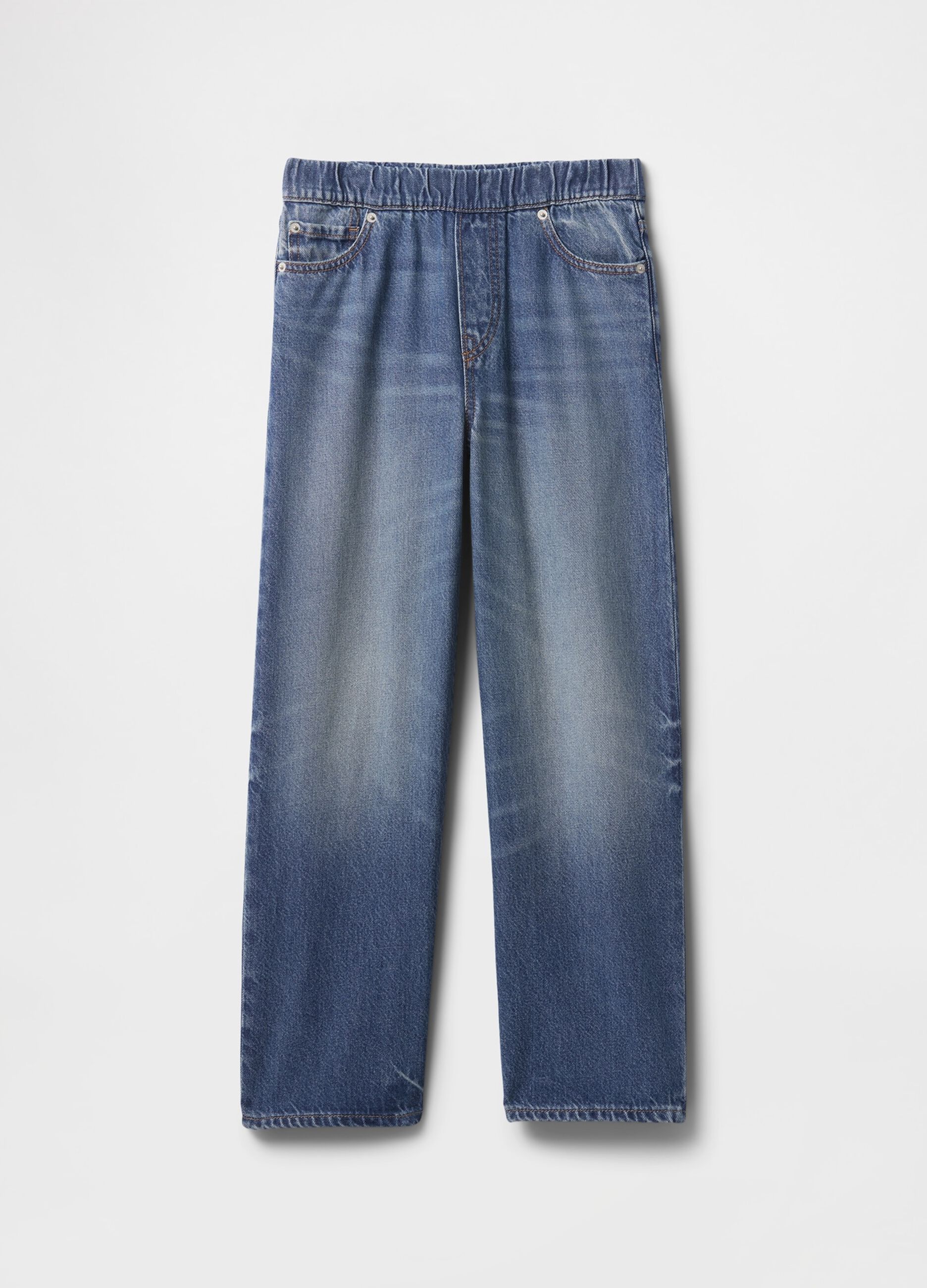 Jeans blu denim ampi a vita elastica_3
