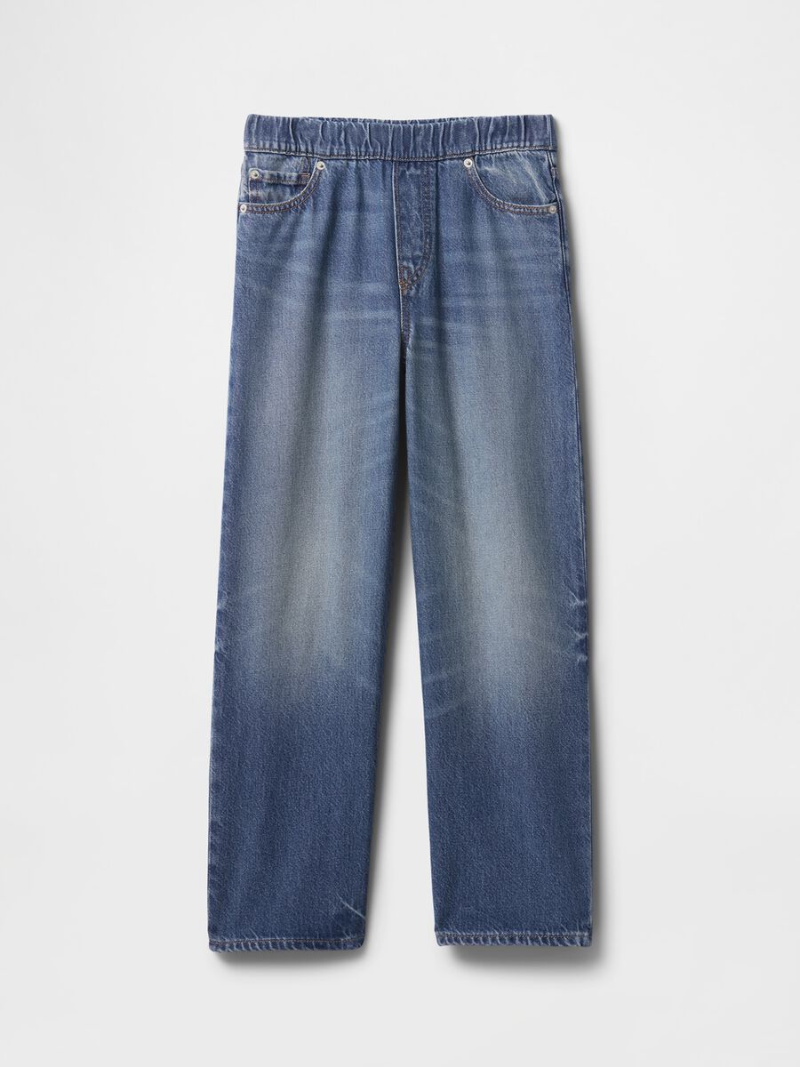 Jeans blu denim ampi a vita elastica Bambino_3