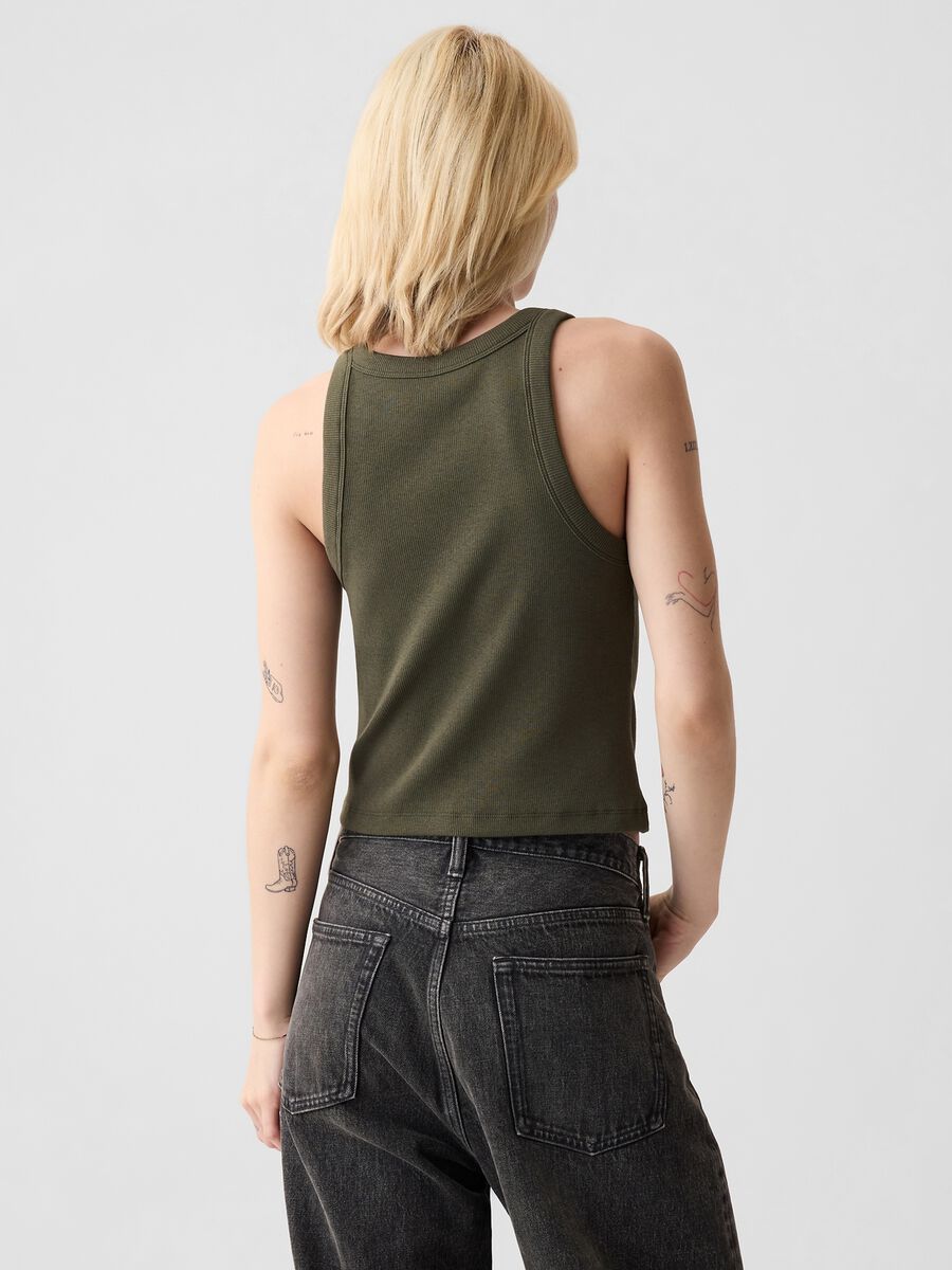 Tank top crop a costine con scollo halter Donna_2