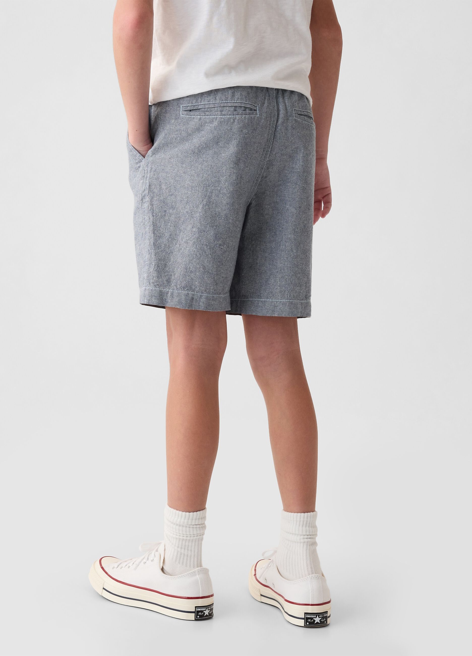 Bermuda in lino e viscosa con vita stretch_2