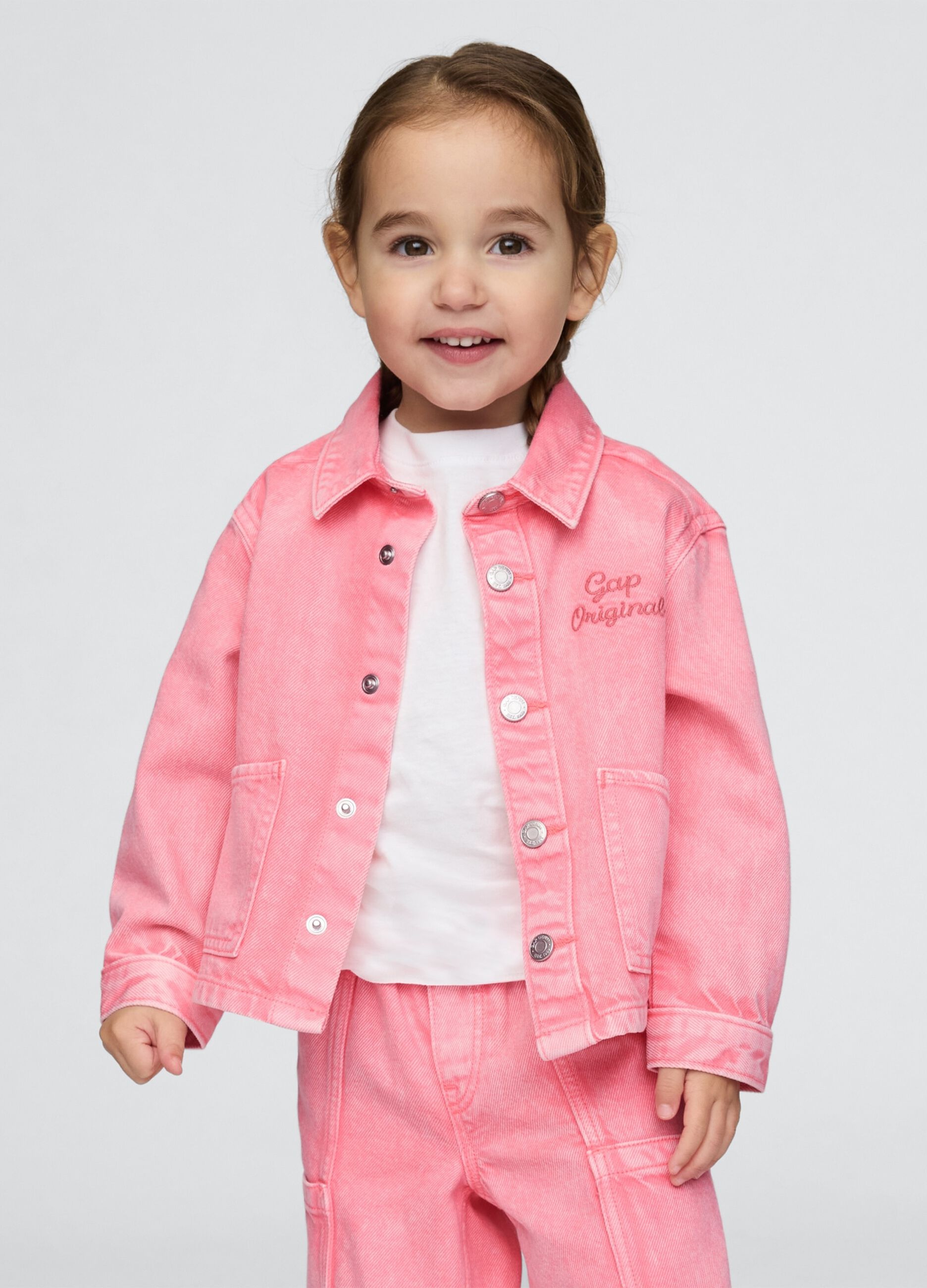 Giacca rosa denim per bambina con logo ricamato