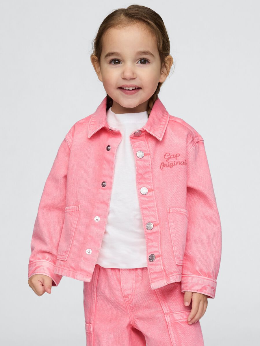Pink denim jacket for girls with embroidered logo Baby Girl_0