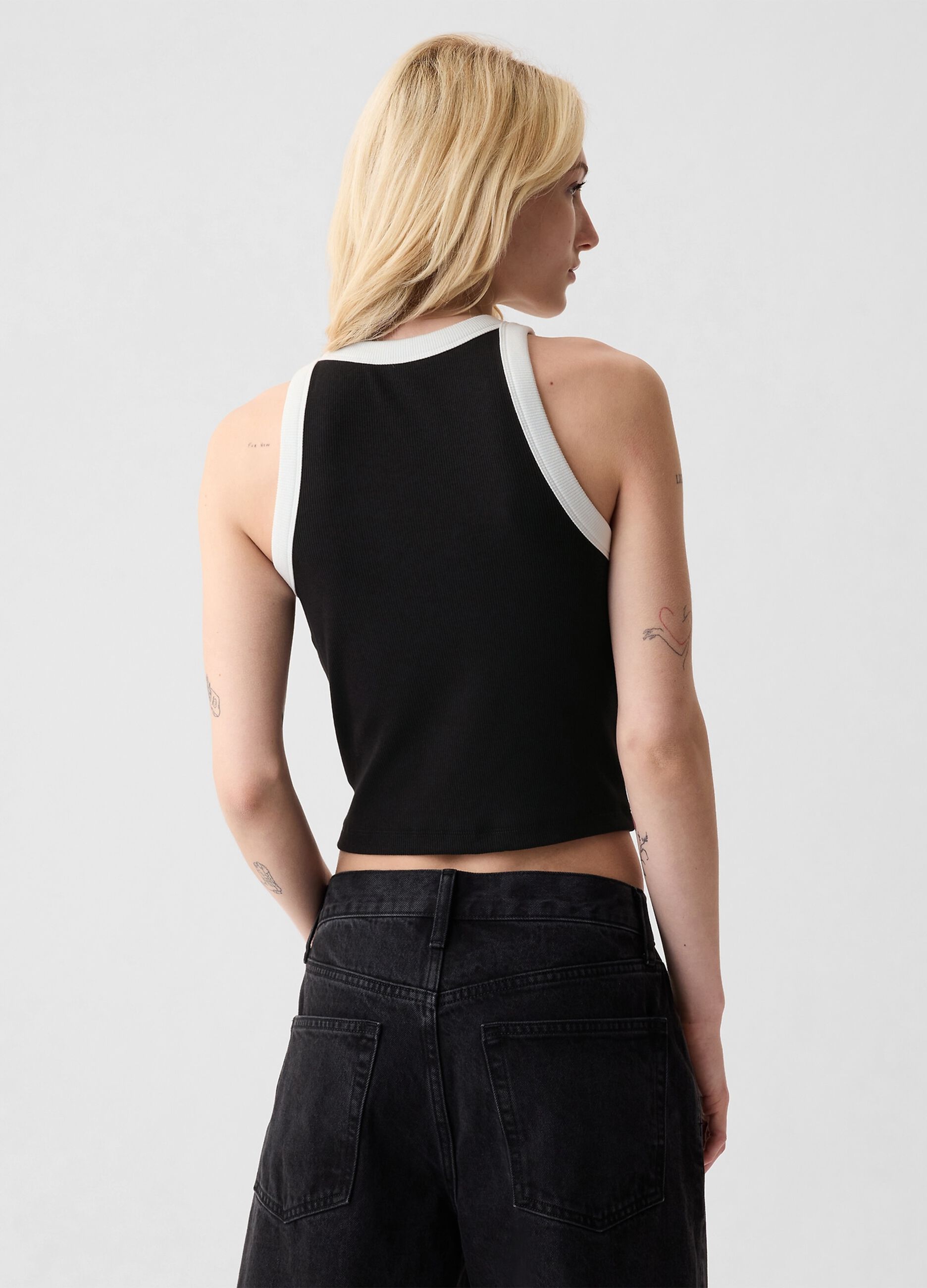 Ribbed crop tank top with halter neck_2