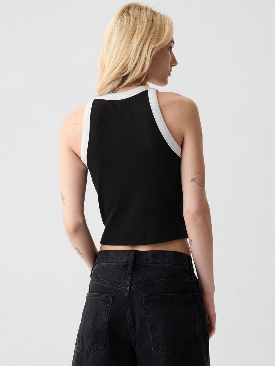 Tank top crop a costine con scollo halter Donna_2