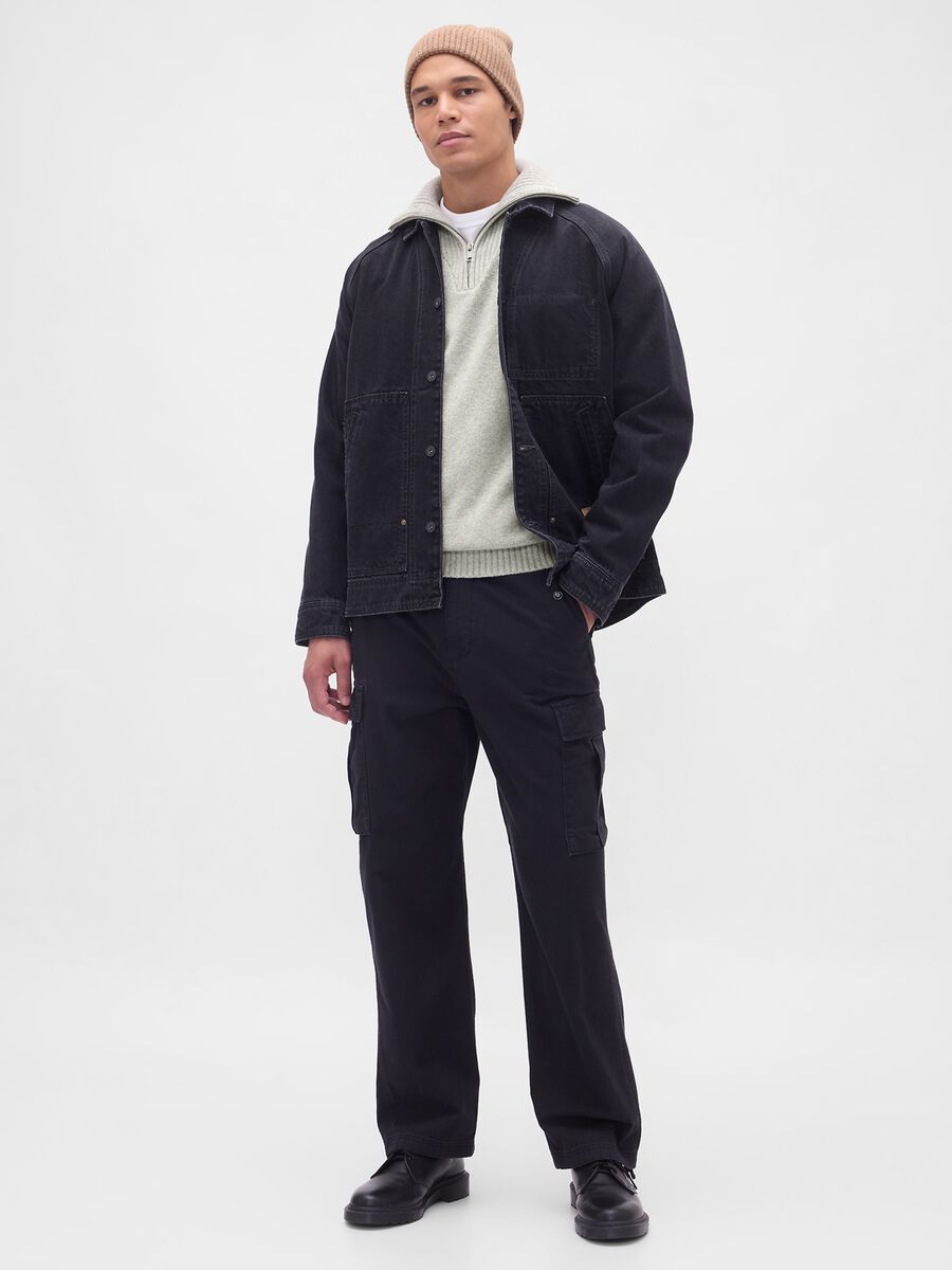 Maglione grigio con zip Uomo_0