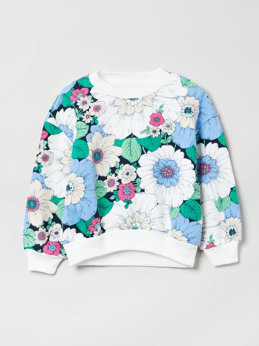 Sweatshirt with round neck and floral print Girl_0