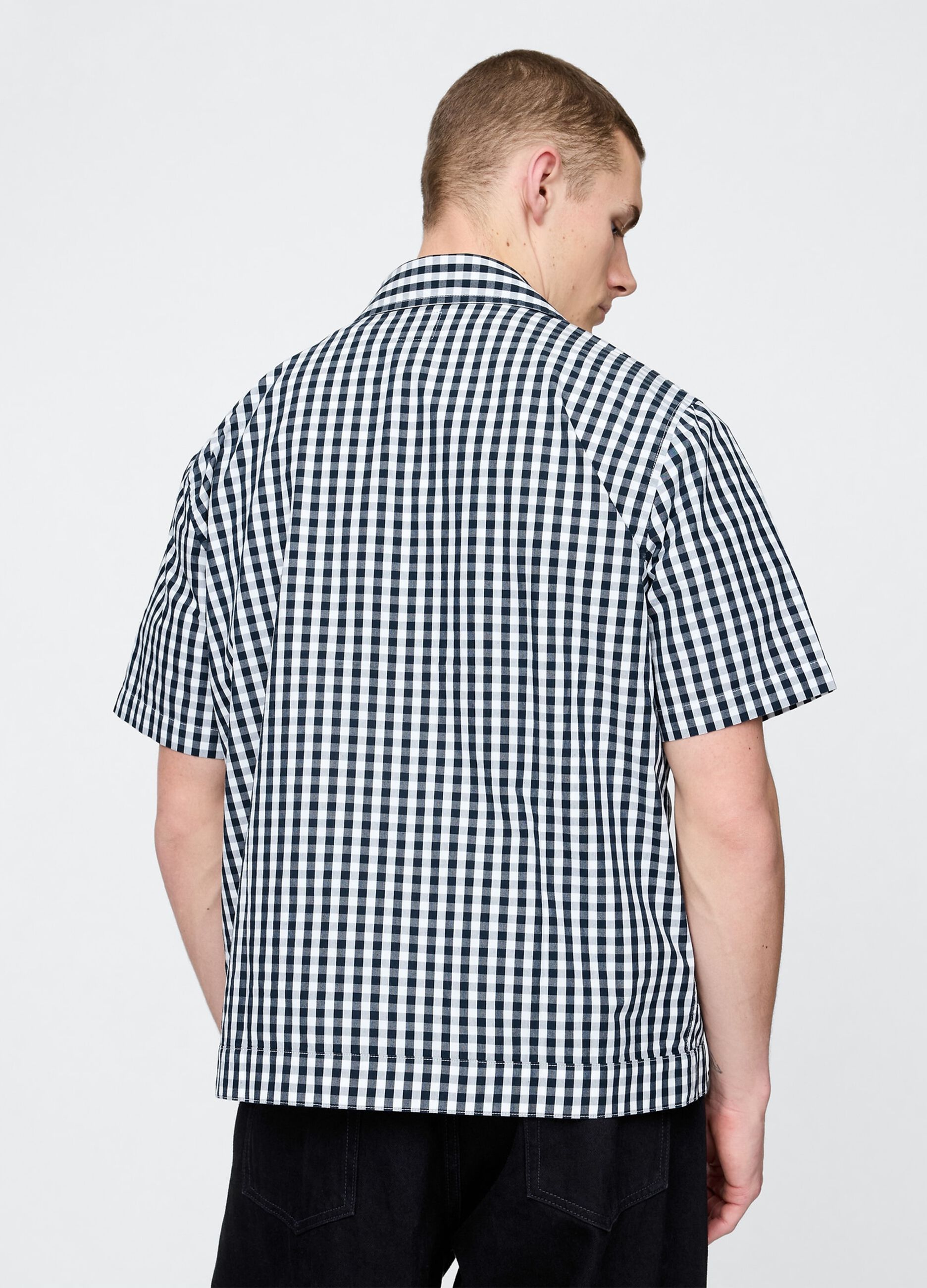 Camicia a quadri blu e bianco a maniche corte_2