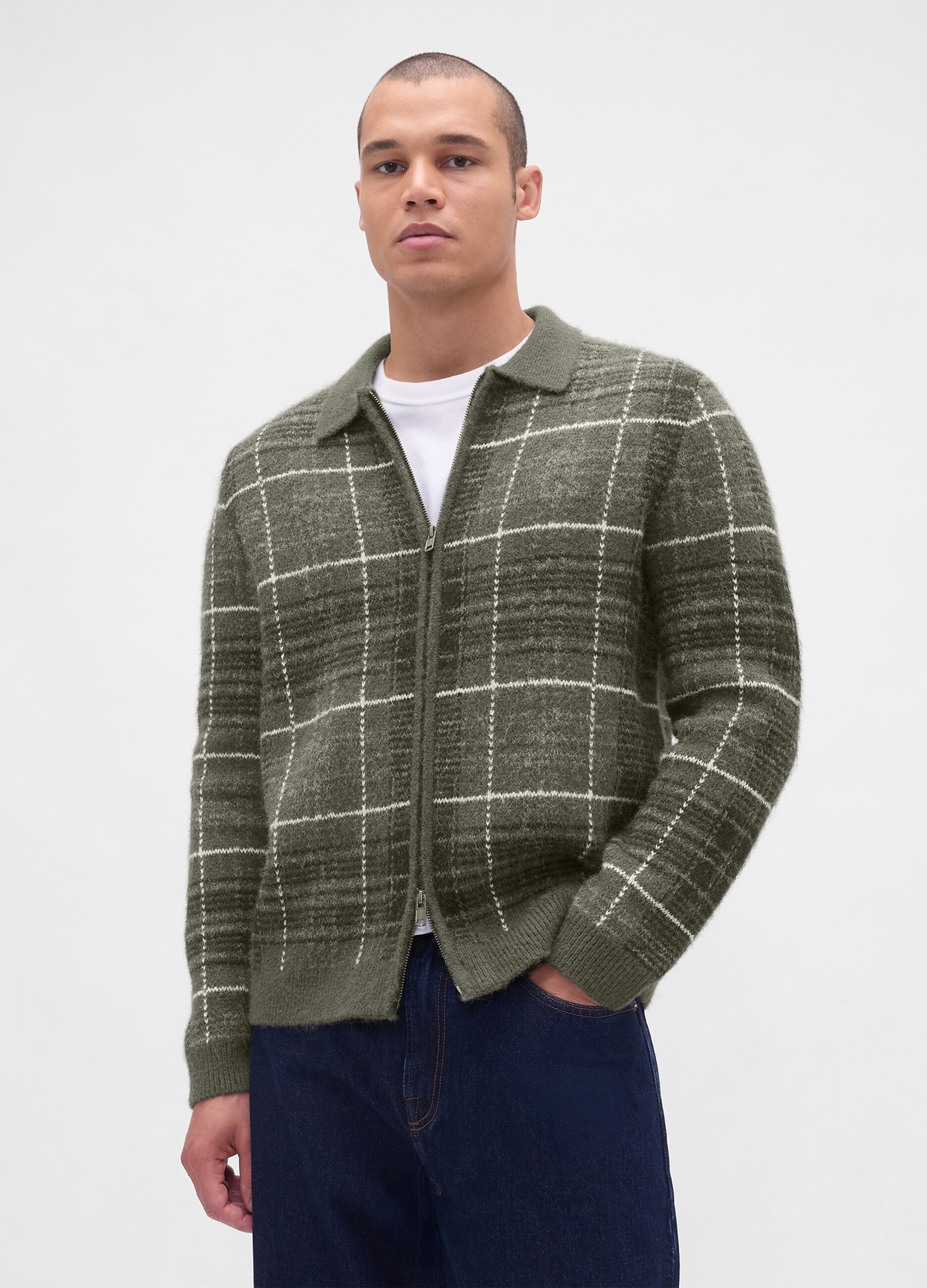 Cardigan full zip a quadri