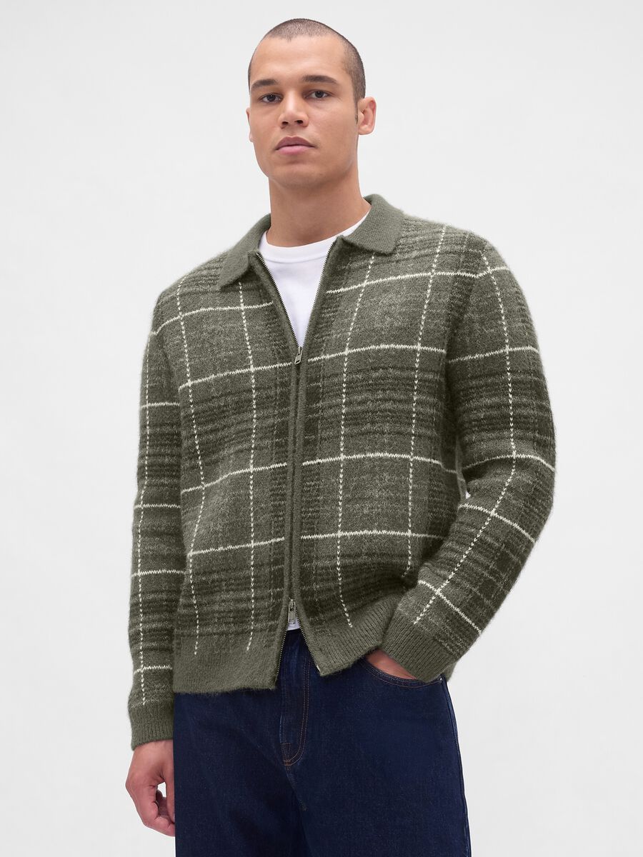 Green Checkered Sweater in Wool and Alpaca Blend Man_0