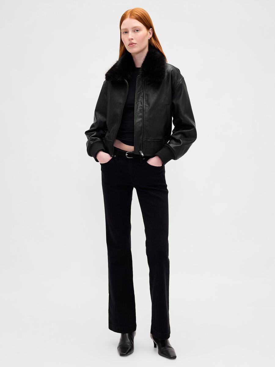 Black bomber jacket with faux fur collar Woman_2