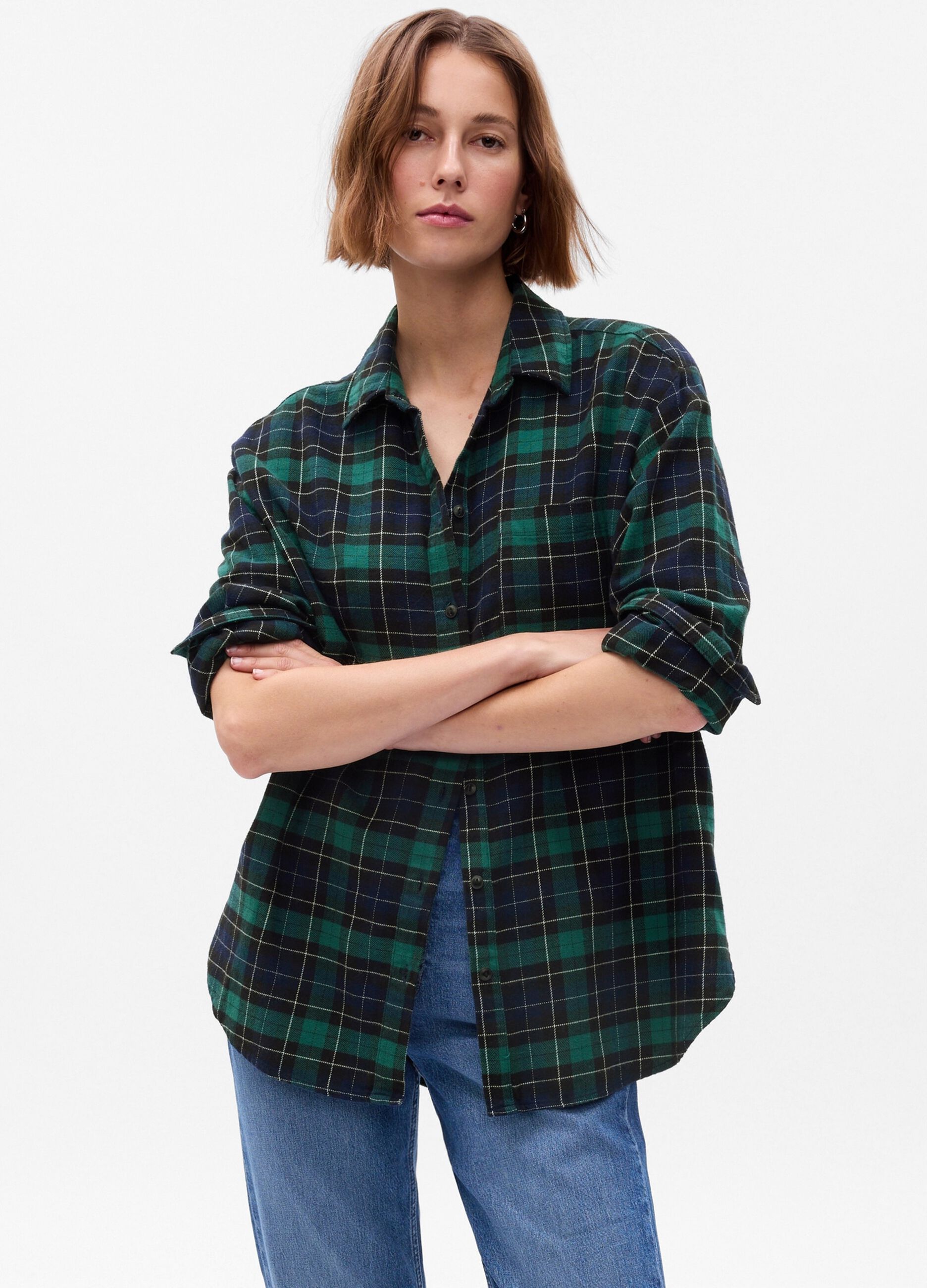 Oversized shirt in flannel with check pattern