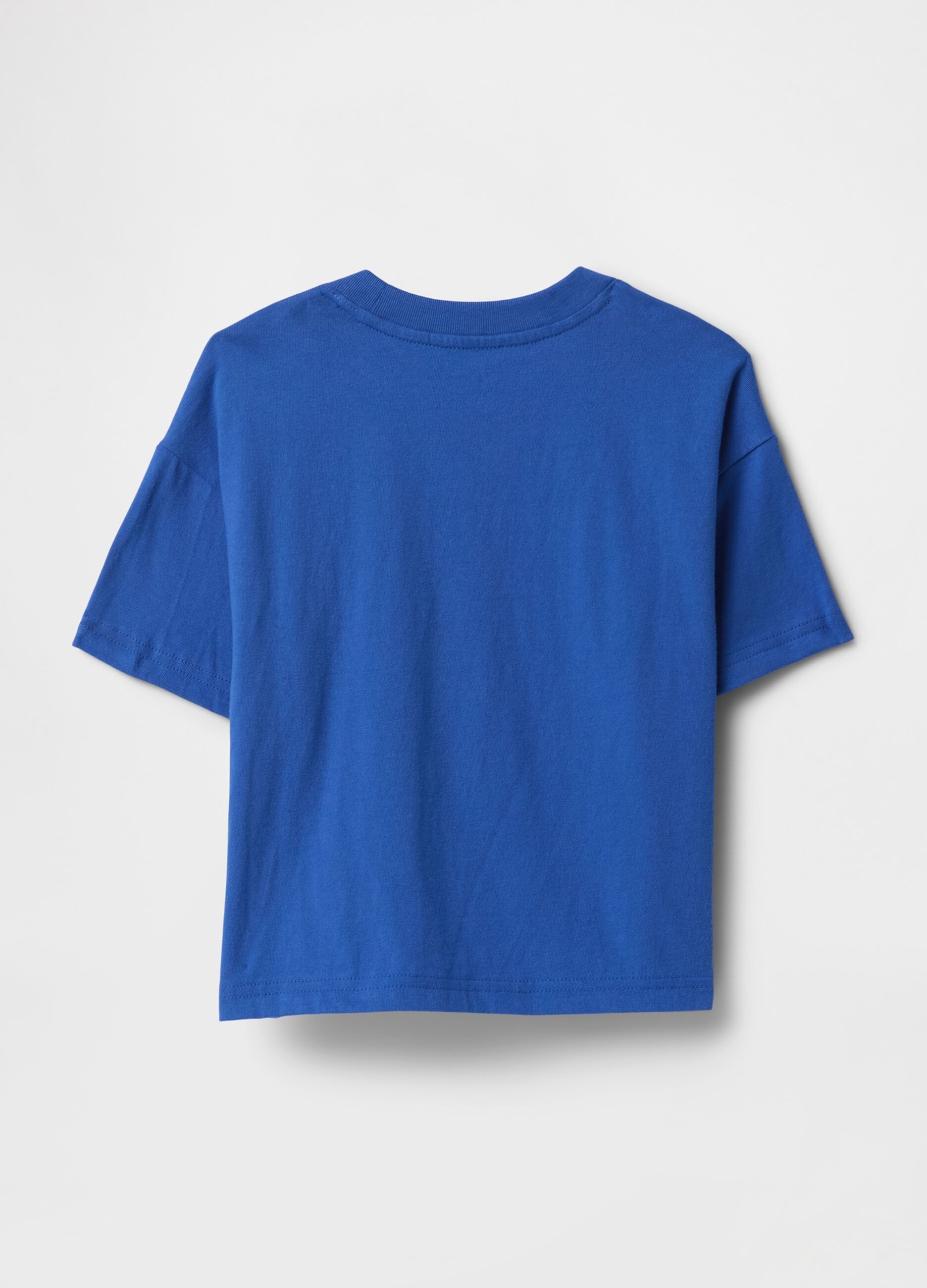 T-shirt blu con stampa automobili_1